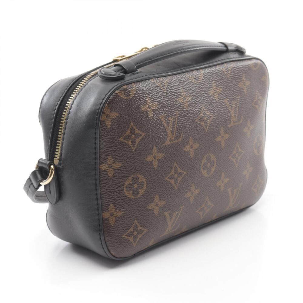 Louis Vuitton Shoulder Canvas Bag Saintonge Black Monogram Brown Leather